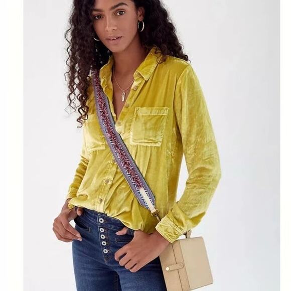 Pilcro Velvet Button Down Top Yellow Boho Anthropologie 22W Festival Lagenlook - Picture 10 of 12